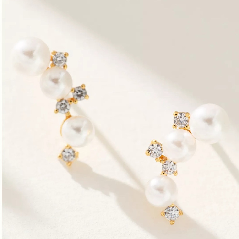NWT Anthropologie Pearl Crystal Crawler Earrings